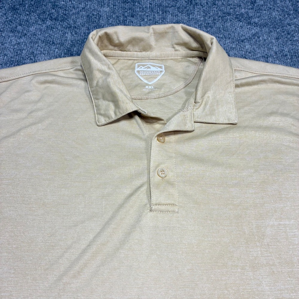 Mountain Expeditions Polo Shirt Mens XXL Tan Heathered Short Sleeve‎ Hiking